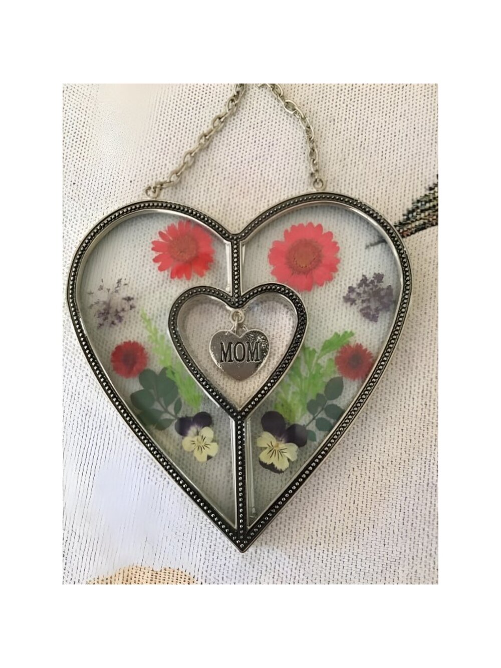 Tree of Life Butterfly Heart Suncatcher with Pressed Flower Heart